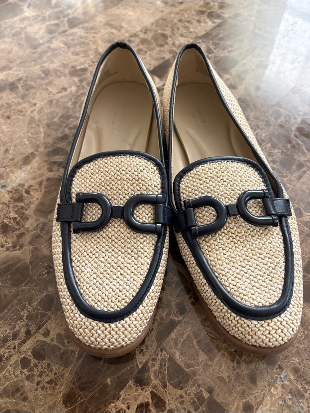 Kenneth Cole Natural Straw Loafers with Black Trim